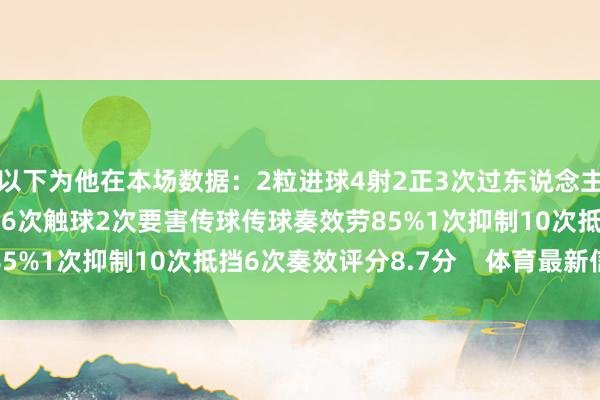 以下为他在本场数据：2粒进球4射2正3次过东说念主2次奏效1次错失良机46次触球2次要害传球传球奏效劳85%1次抑制10次抵挡6次奏效评分8.7分    体育最新信息